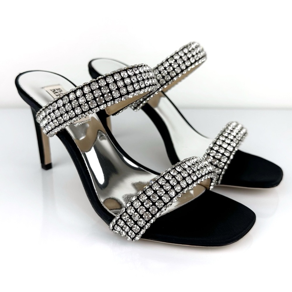 Badgley Mischka Women's Sade Jeweled Double Band Heeled Sandals Black Size 6 - Picture 4 of 12
